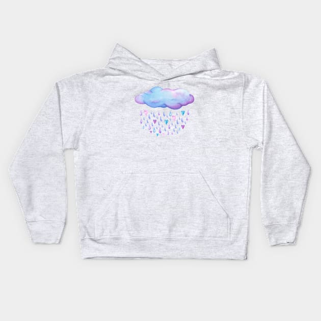 Cloud with hearts and raindrops Kids Hoodie by Nopi Pantelidou